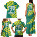 Australian Diamonds Netball Family Matching Tank Maxi Dress and Hawaiian Shirt Bold Geometric Zigzag Pattern With Athletic Player Graphics