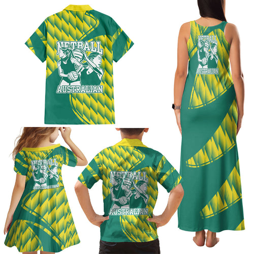 Australian Diamonds Netball Family Matching Tank Maxi Dress and Hawaiian Shirt Bold Geometric Zigzag Pattern With Athletic Player Graphics
