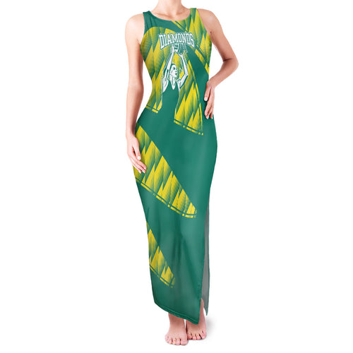 Australian Diamonds Netball Family Matching Tank Maxi Dress and Hawaiian Shirt Bold Geometric Zigzag Pattern With Athletic Player Graphics