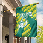 Australian Diamonds Netball Garden Flag Bold Geometric Zigzag Pattern With Athletic Player Graphics