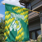 Australian Diamonds Netball Garden Flag Bold Geometric Zigzag Pattern With Athletic Player Graphics