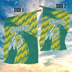 Australian Diamonds Netball Garden Flag Bold Geometric Zigzag Pattern With Athletic Player Graphics