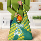Australian Diamonds Netball Grocery Bag Bold Geometric Zigzag Pattern With Athletic Player Graphics
