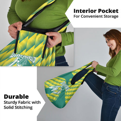 Australian Diamonds Netball Grocery Bag Bold Geometric Zigzag Pattern With Athletic Player Graphics
