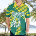 Australian Diamonds Netball Hawaiian Shirt Bold Geometric Zigzag Pattern With Athletic Player Graphics
