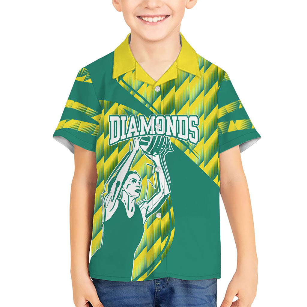 Australian Diamonds Netball Hawaiian Shirt Bold Geometric Zigzag Pattern With Athletic Player Graphics