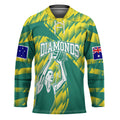 Australian Diamonds Netball Hockey Jersey Bold Geometric Zigzag Pattern With Athletic Player Graphics
