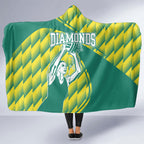 Australian Diamonds Netball Hooded Blanket Bold Geometric Zigzag Pattern With Athletic Player Graphics