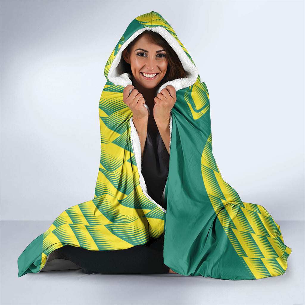Australian Diamonds Netball Hooded Blanket Bold Geometric Zigzag Pattern With Athletic Player Graphics