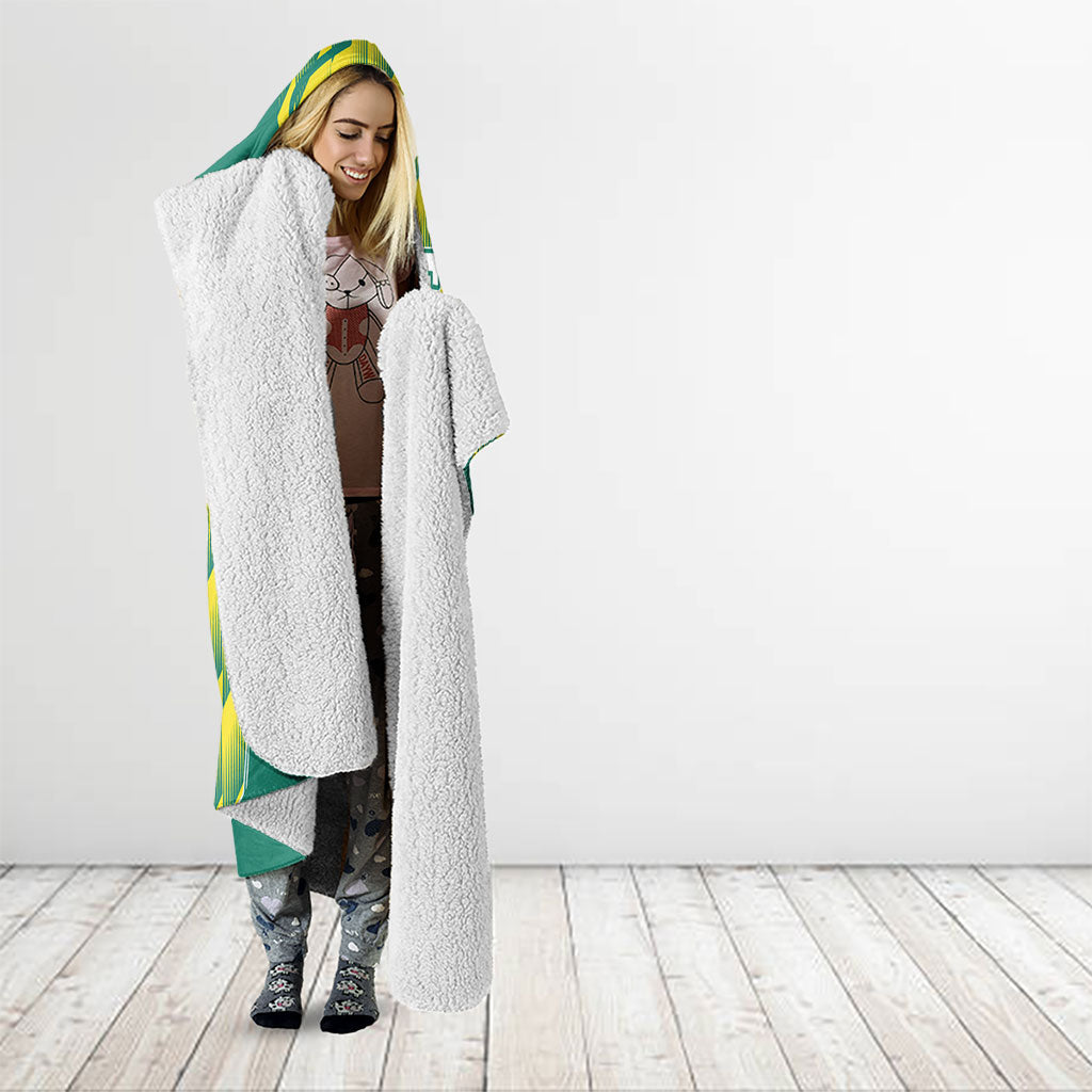 Australian Diamonds Netball Hooded Blanket Bold Geometric Zigzag Pattern With Athletic Player Graphics