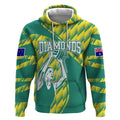Australian Diamonds Netball Hoodie Bold Geometric Zigzag Pattern With Athletic Player Graphics