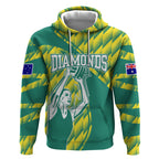 Australian Diamonds Netball Hoodie Bold Geometric Zigzag Pattern With Athletic Player Graphics