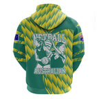 Australian Diamonds Netball Hoodie Bold Geometric Zigzag Pattern With Athletic Player Graphics