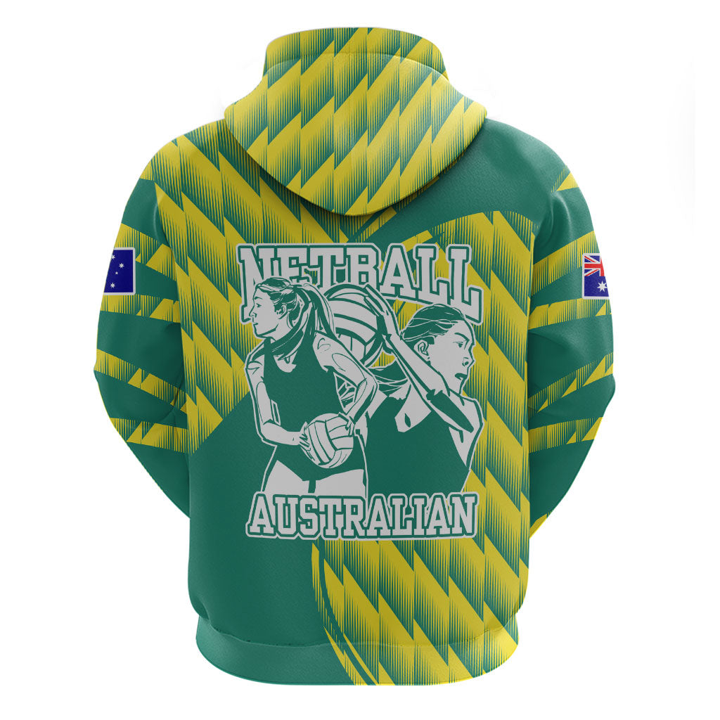 Australian Diamonds Netball Hoodie Bold Geometric Zigzag Pattern With Athletic Player Graphics