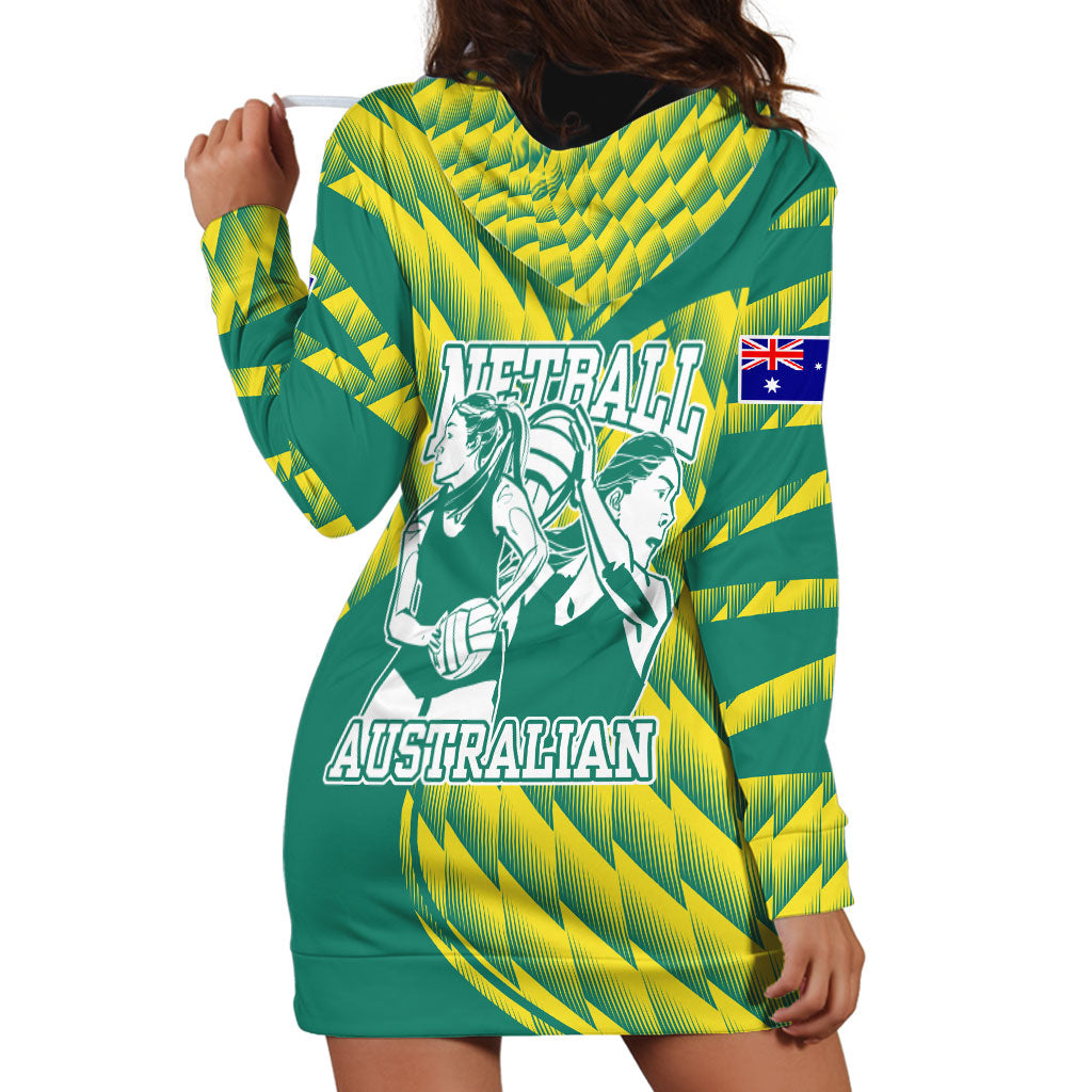 Australian Diamonds Netball Hoodie Dress Bold Geometric Zigzag Pattern With Athletic Player Graphics