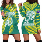 Australian Diamonds Netball Hoodie Dress Bold Geometric Zigzag Pattern With Athletic Player Graphics