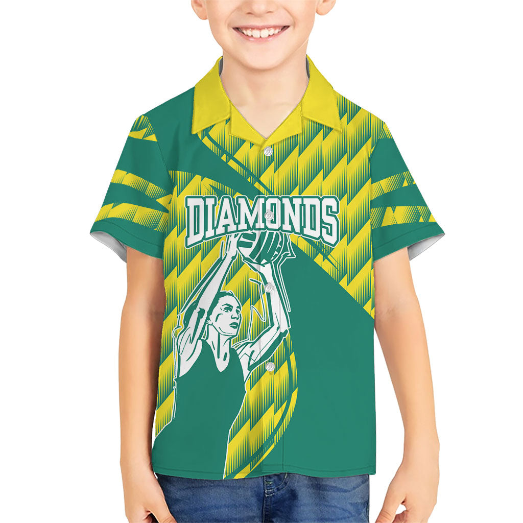 Australian Diamonds Netball Kid Hawaiian Shirt Bold Geometric Zigzag Pattern With Athletic Player Graphics