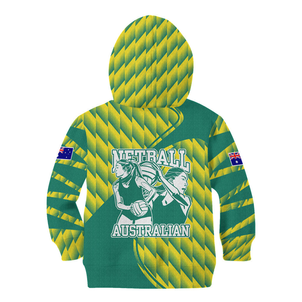 Australian Diamonds Netball Kid Hoodie Bold Geometric Zigzag Pattern With Athletic Player Graphics