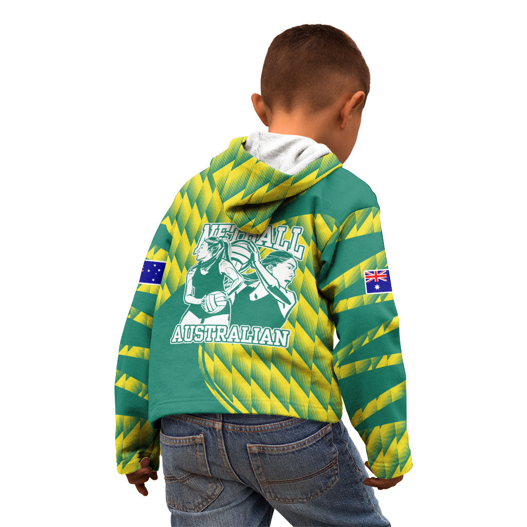 Australian Diamonds Netball Kid Hoodie Bold Geometric Zigzag Pattern With Athletic Player Graphics