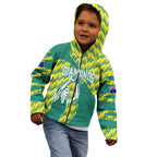 Australian Diamonds Netball Kid Hoodie Bold Geometric Zigzag Pattern With Athletic Player Graphics