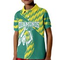 Australian Diamonds Netball Kid Polo Shirt Bold Geometric Zigzag Pattern With Athletic Player Graphics