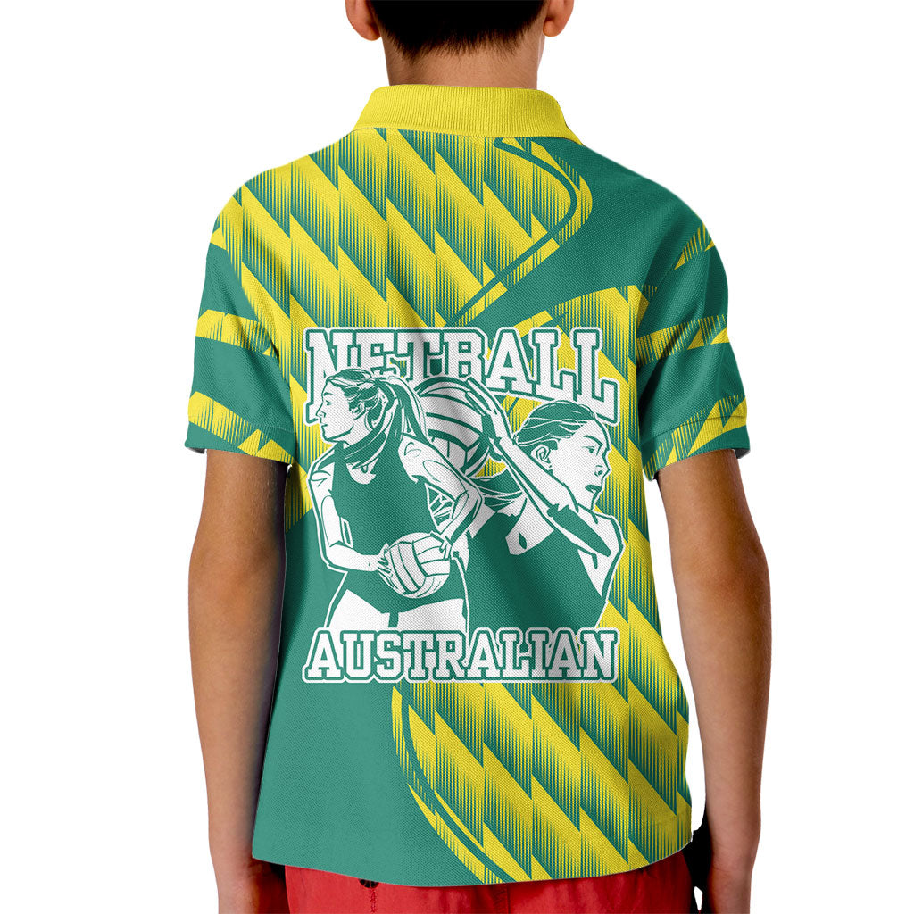 Australian Diamonds Netball Kid Polo Shirt Bold Geometric Zigzag Pattern With Athletic Player Graphics