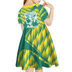 Australian Diamonds Netball Kid Short Sleeve Dress Bold Geometric Zigzag Pattern With Athletic Player Graphics