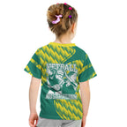 Australian Diamonds Netball Kid T Shirt Bold Geometric Zigzag Pattern With Athletic Player Graphics