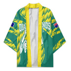 Australian Diamonds Netball Kimono Bold Geometric Zigzag Pattern With Athletic Player Graphics