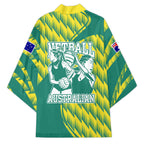 Australian Diamonds Netball Kimono Bold Geometric Zigzag Pattern With Athletic Player Graphics