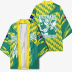Australian Diamonds Netball Kimono Bold Geometric Zigzag Pattern With Athletic Player Graphics