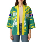 Australian Diamonds Netball Kimono Bold Geometric Zigzag Pattern With Athletic Player Graphics