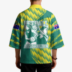 Australian Diamonds Netball Kimono Bold Geometric Zigzag Pattern With Athletic Player Graphics