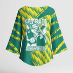 Australian Diamonds Netball Kimono Sleeve Blouse Bold Geometric Zigzag Pattern With Athletic Player Graphics
