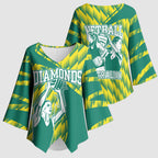 Australian Diamonds Netball Kimono Sleeve Blouse Bold Geometric Zigzag Pattern With Athletic Player Graphics
