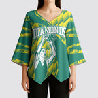 Australian Diamonds Netball Kimono Sleeve Blouse Bold Geometric Zigzag Pattern With Athletic Player Graphics