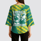 Australian Diamonds Netball Kimono Sleeve Blouse Bold Geometric Zigzag Pattern With Athletic Player Graphics