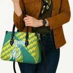 Australian Diamonds Netball Leather Bag Bold Geometric Zigzag Pattern With Athletic Player Graphics