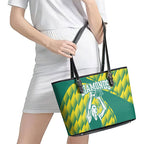 Australian Diamonds Netball Leather Tote Bag Bold Geometric Zigzag Pattern With Athletic Player Graphics