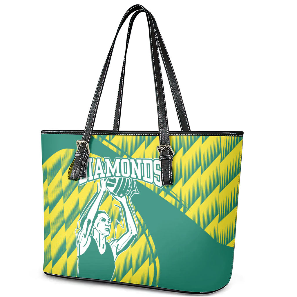 Australian Diamonds Netball Leather Tote Bag Bold Geometric Zigzag Pattern With Athletic Player Graphics