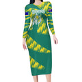 Australian Diamonds Netball Long Sleeve Bodycon Dress Bold Geometric Zigzag Pattern With Athletic Player Graphics