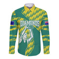 Australian Diamonds Netball Long Sleeve Button Shirt Bold Geometric Zigzag Pattern With Athletic Player Graphics
