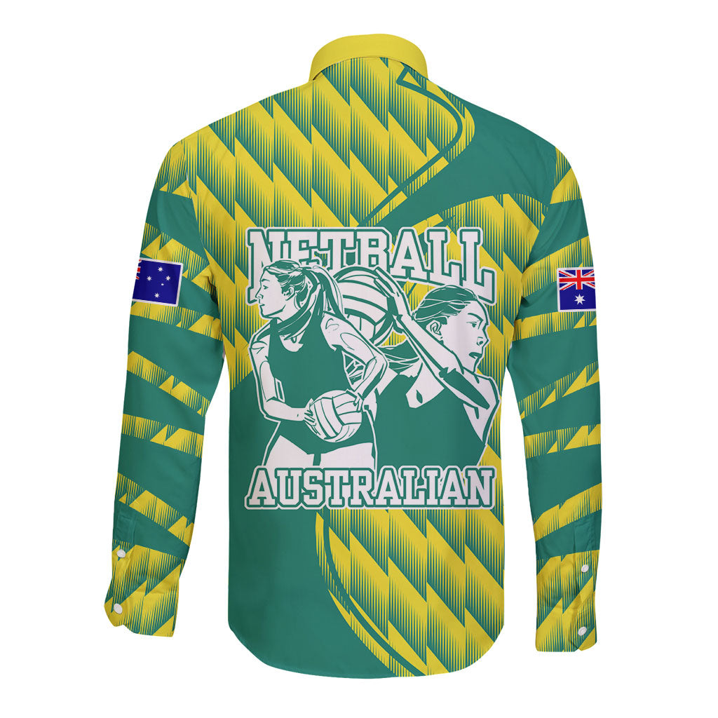 Australian Diamonds Netball Long Sleeve Button Shirt Bold Geometric Zigzag Pattern With Athletic Player Graphics