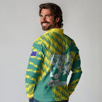 Australian Diamonds Netball Long Sleeve Polo Shirt Bold Geometric Zigzag Pattern With Athletic Player Graphics