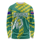 Australian Diamonds Netball Long Sleeve Shirt Bold Geometric Zigzag Pattern With Athletic Player Graphics