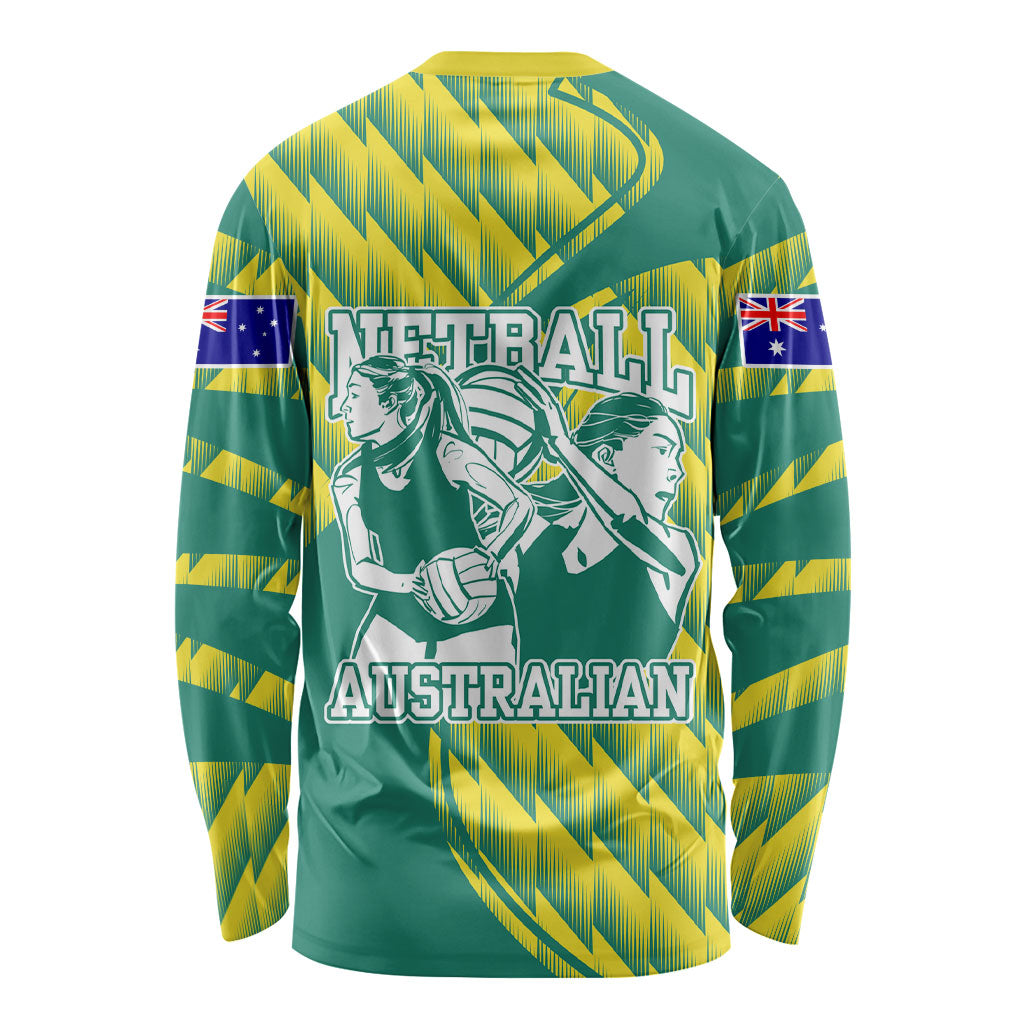 Australian Diamonds Netball Long Sleeve Shirt Bold Geometric Zigzag Pattern With Athletic Player Graphics
