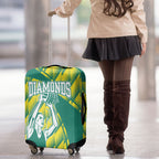 Australian Diamonds Netball Luggage Cover Bold Geometric Zigzag Pattern With Athletic Player Graphics