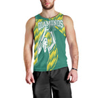 Australian Diamonds Netball Men Tank Top Bold Geometric Zigzag Pattern With Athletic Player Graphics