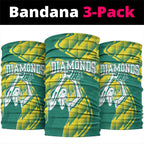 Australian Diamonds Netball Neck Gaiter Bold Geometric Zigzag Pattern With Athletic Player Graphics