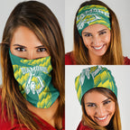 Australian Diamonds Netball Neck Gaiter Bold Geometric Zigzag Pattern With Athletic Player Graphics